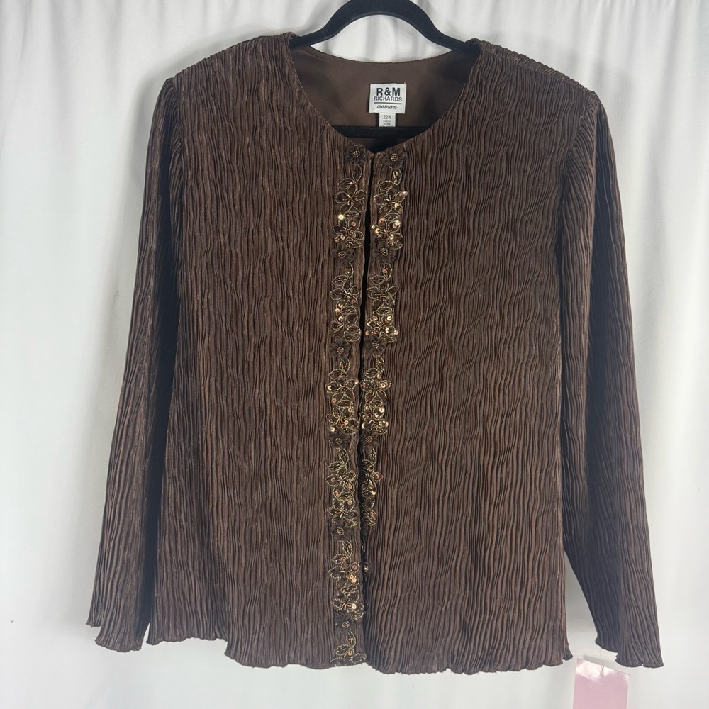 NWT R&M Richards Elegant Brown Blouse with Embellishments VintageSize :22W